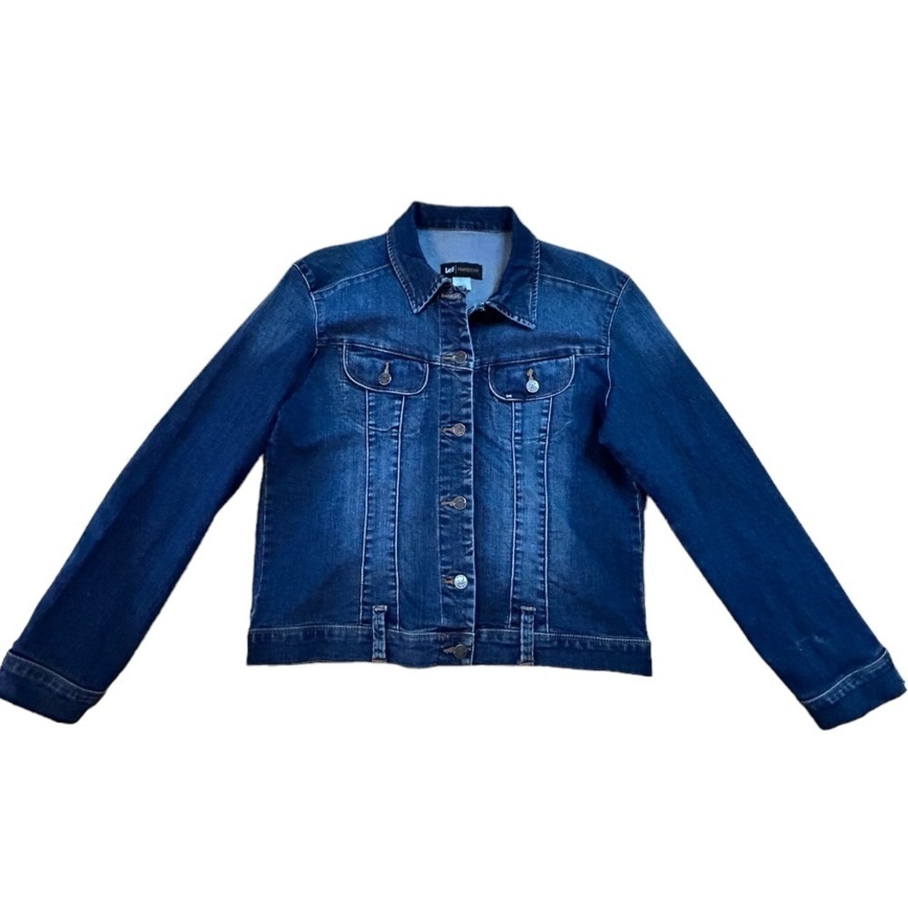 LEE Perfect Fit Stretchy Denim Blue Jean Jacket Women’s Size Large EC